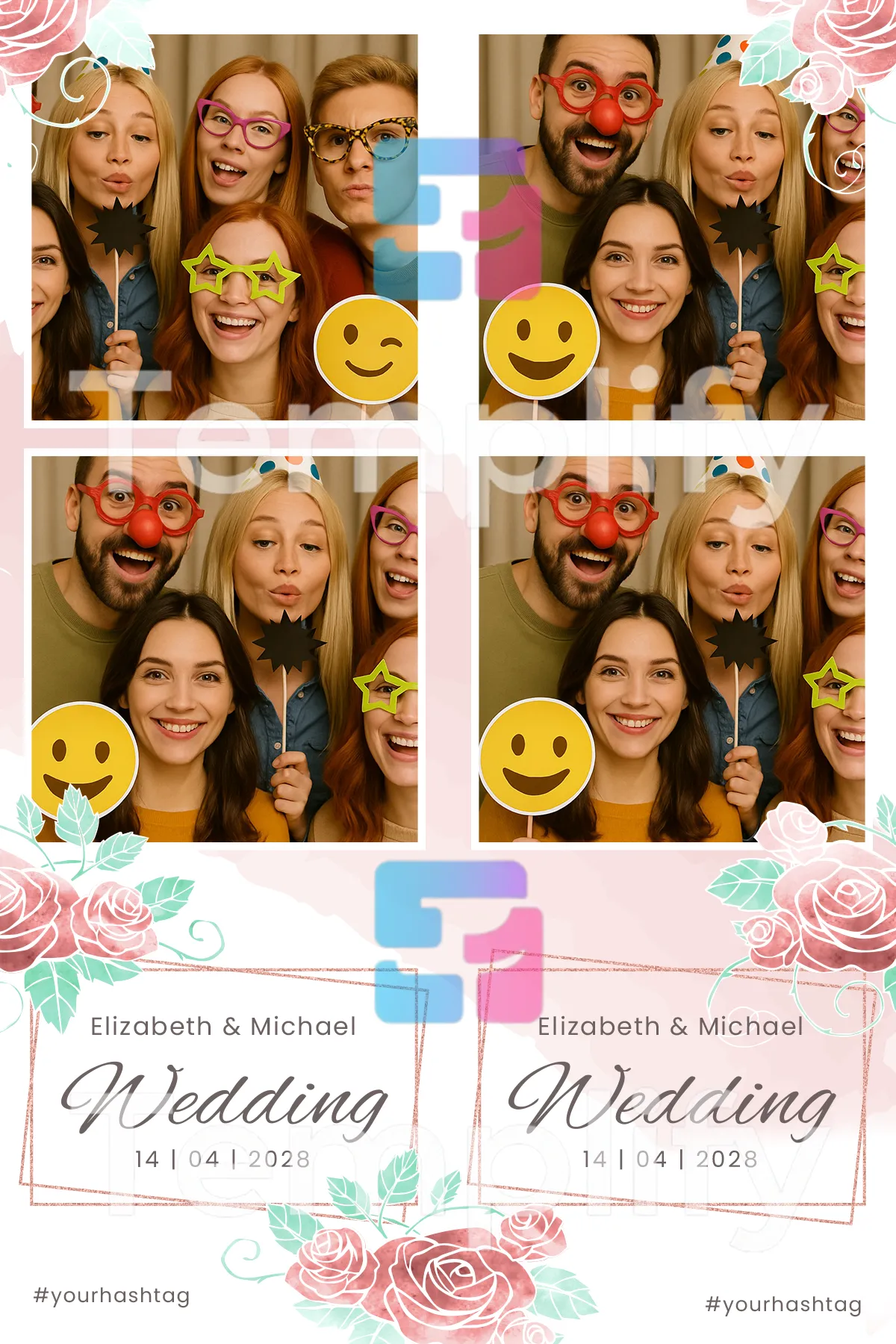 Rose wedding photo booth template