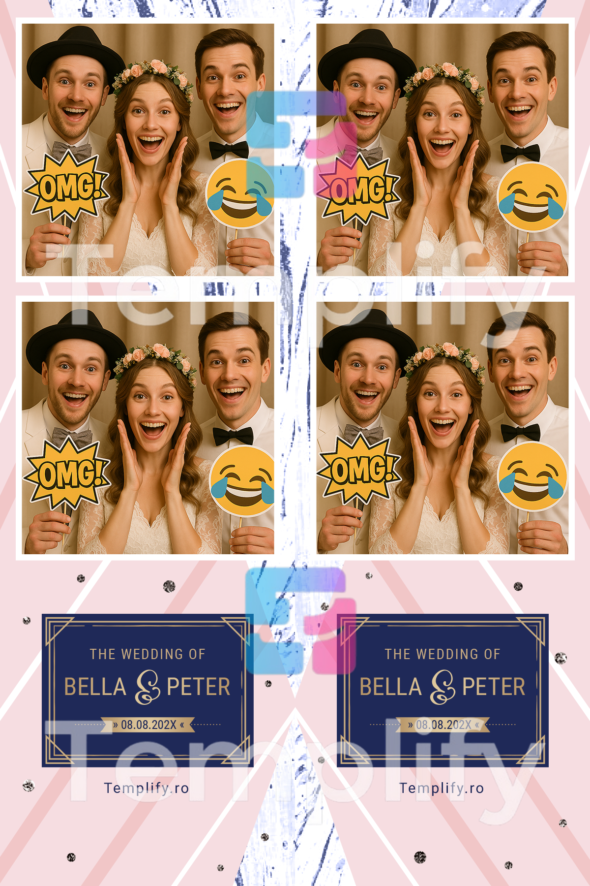 Pink blue mable photo booth template