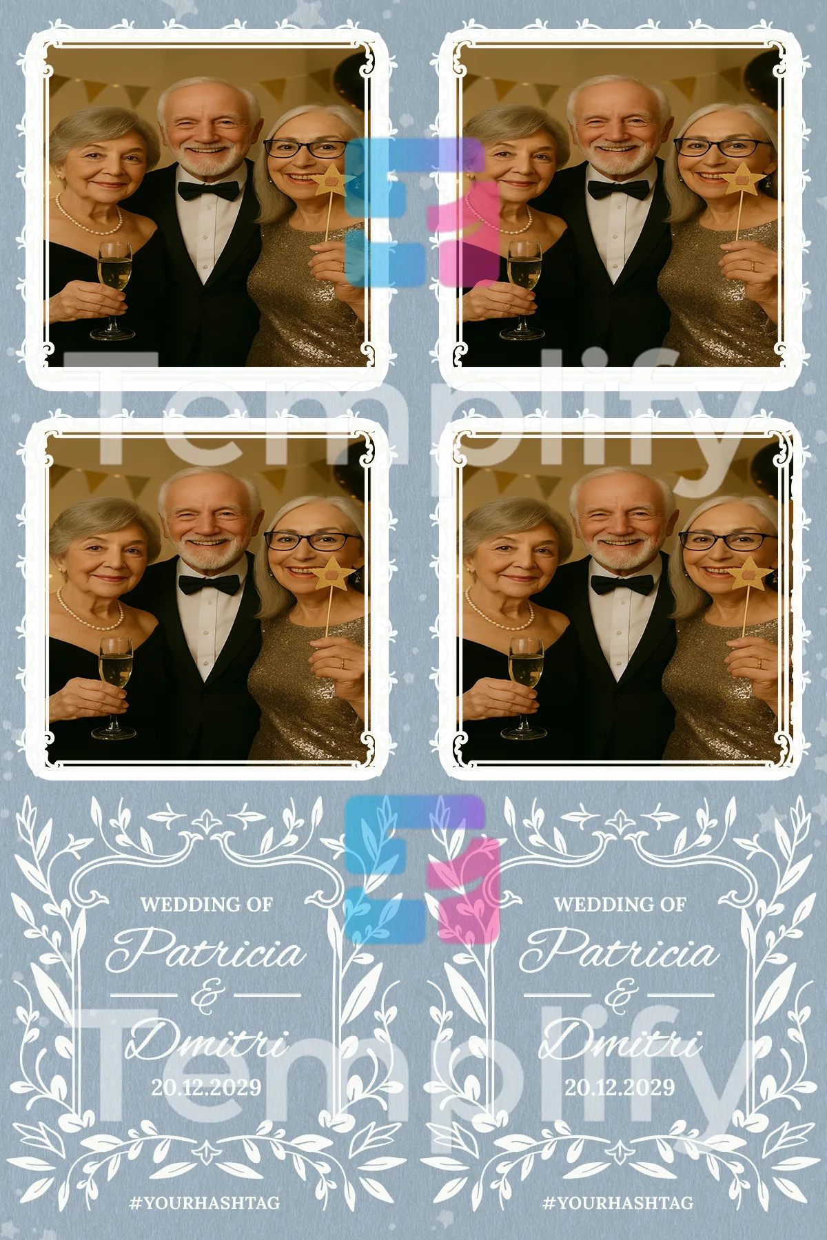 Blue lace wedding photo booth template