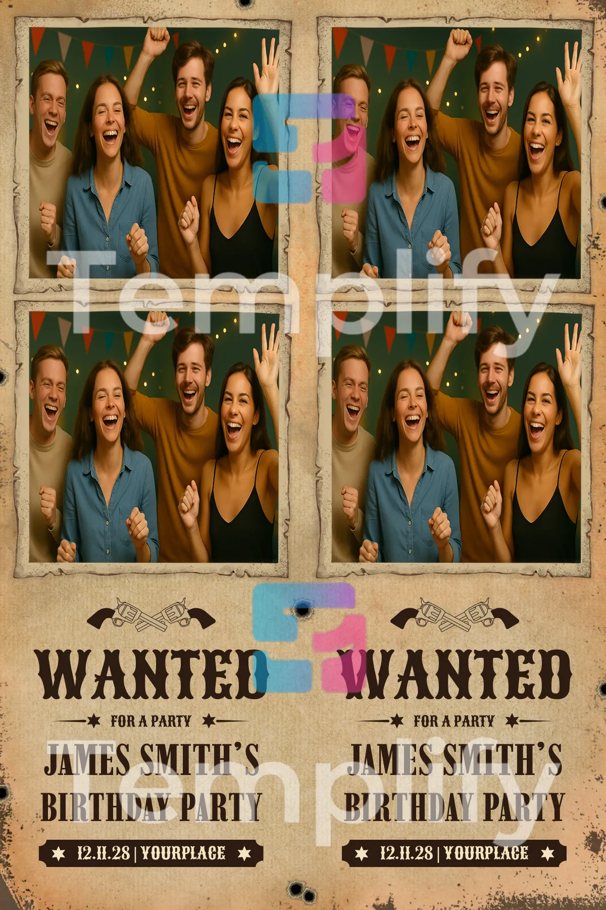 Wanted birthday party photo booth template
