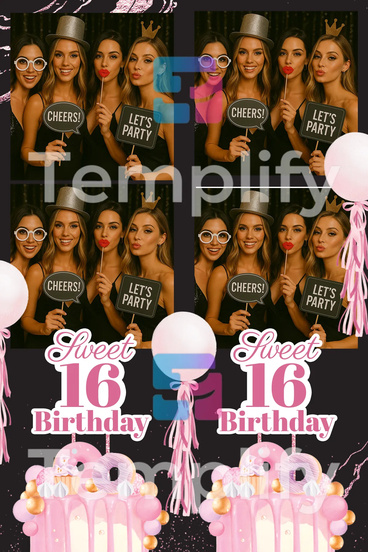 16th birthday party photo booth template
