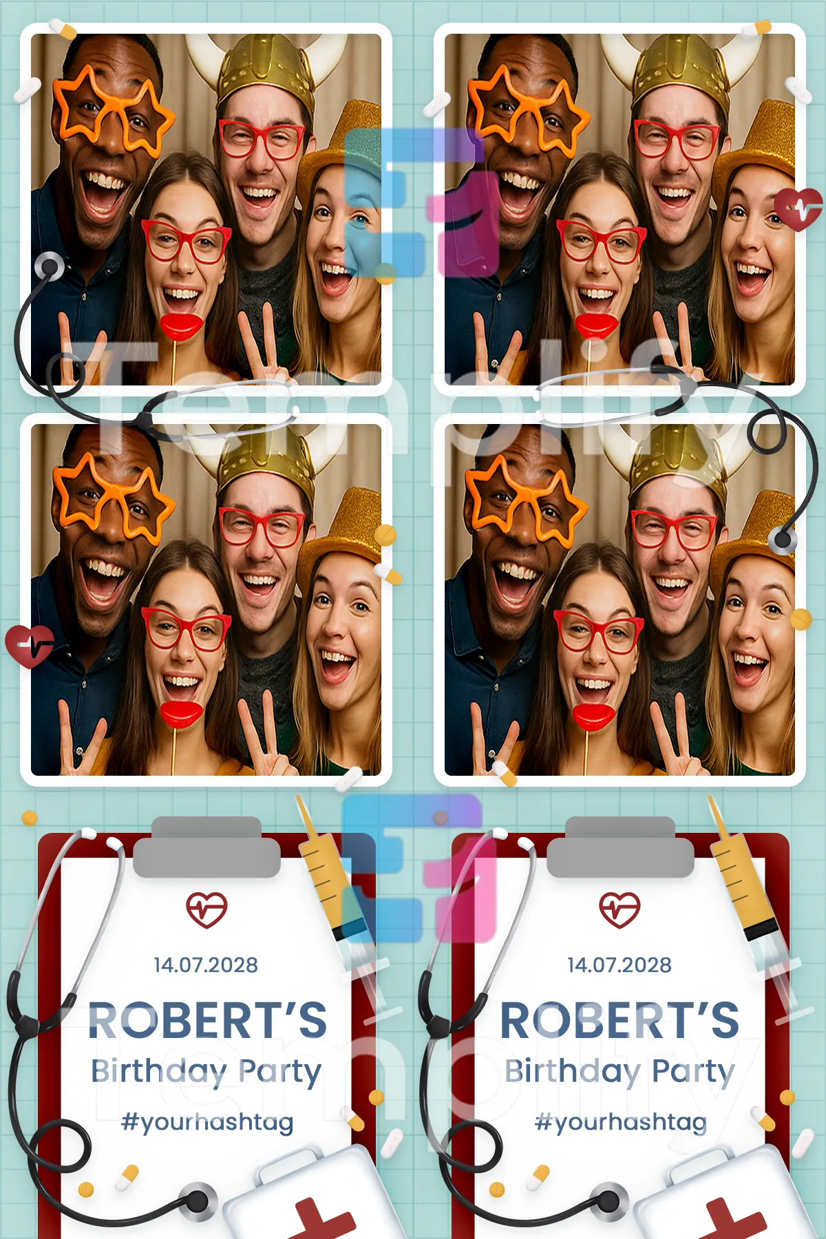 Medical birthday party photo booth template