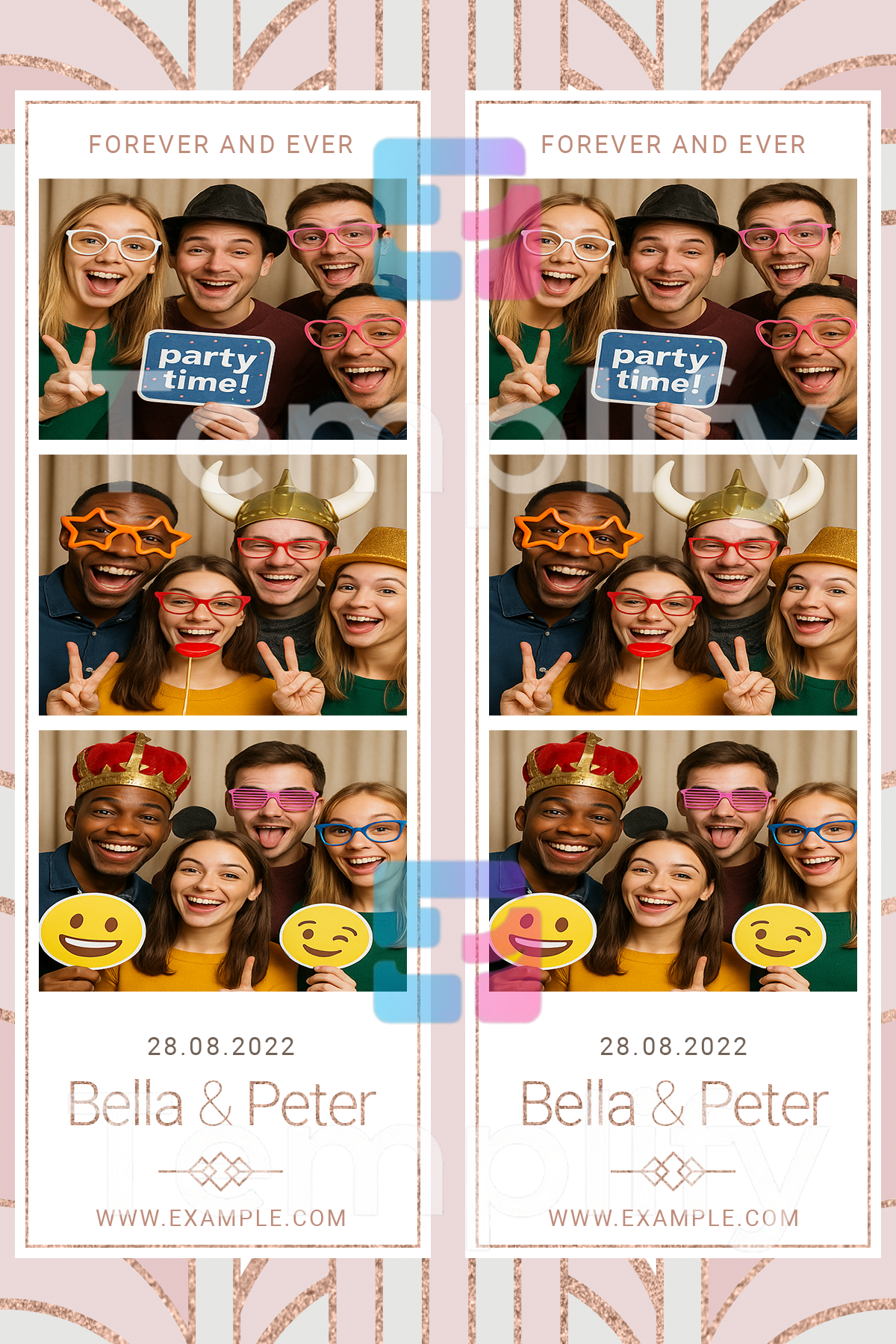 Pink gold wedding photo booth template