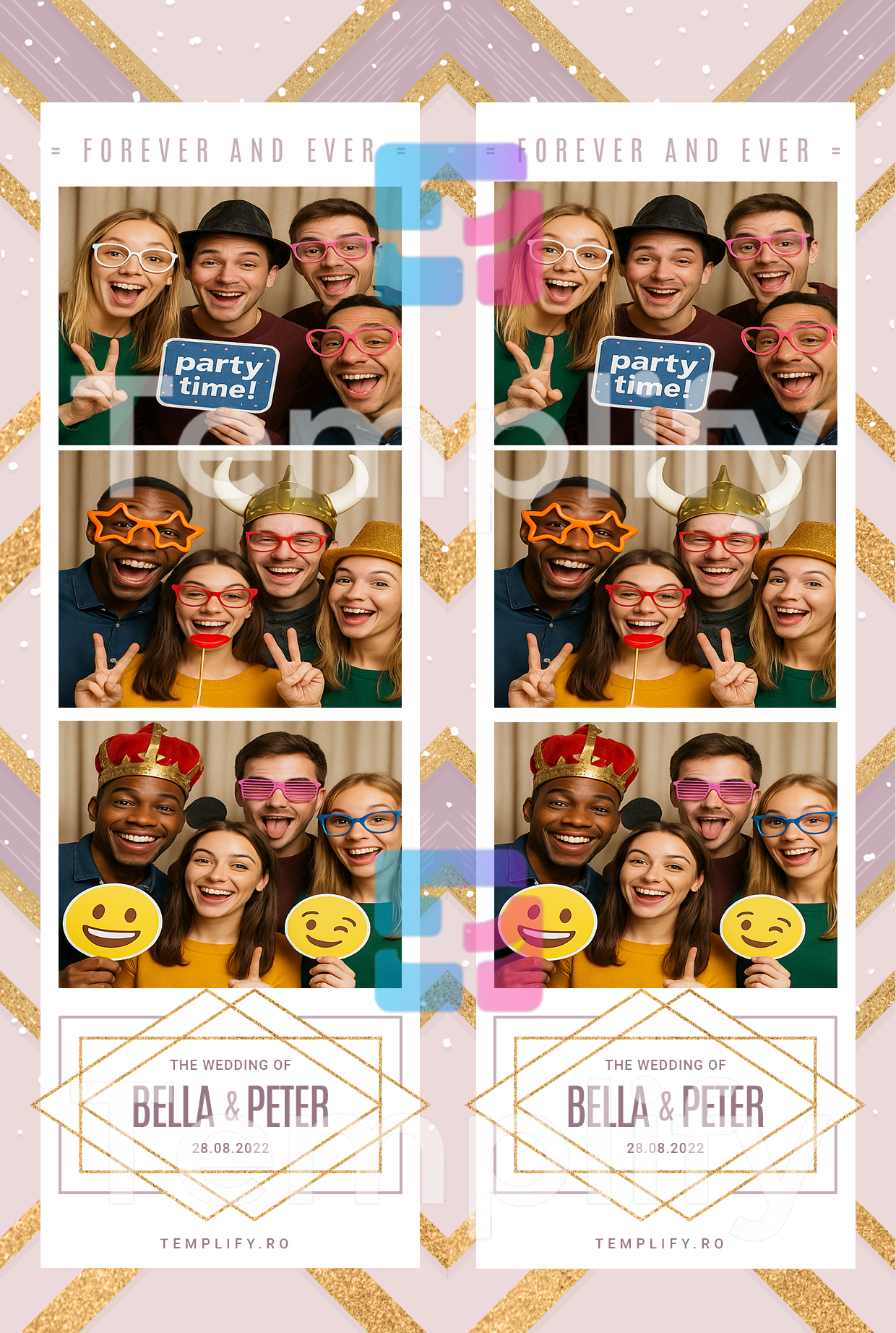 Purple gold wedding photo booth template