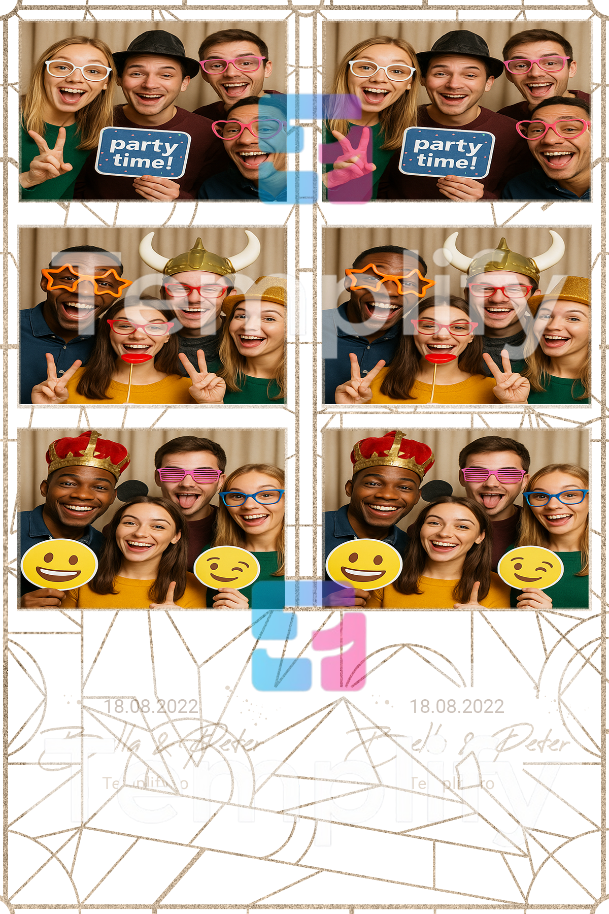 Gold line wedding photo booth template
