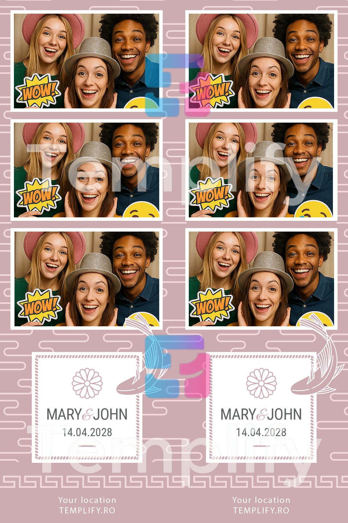Pink pattern weddding photo booth template
