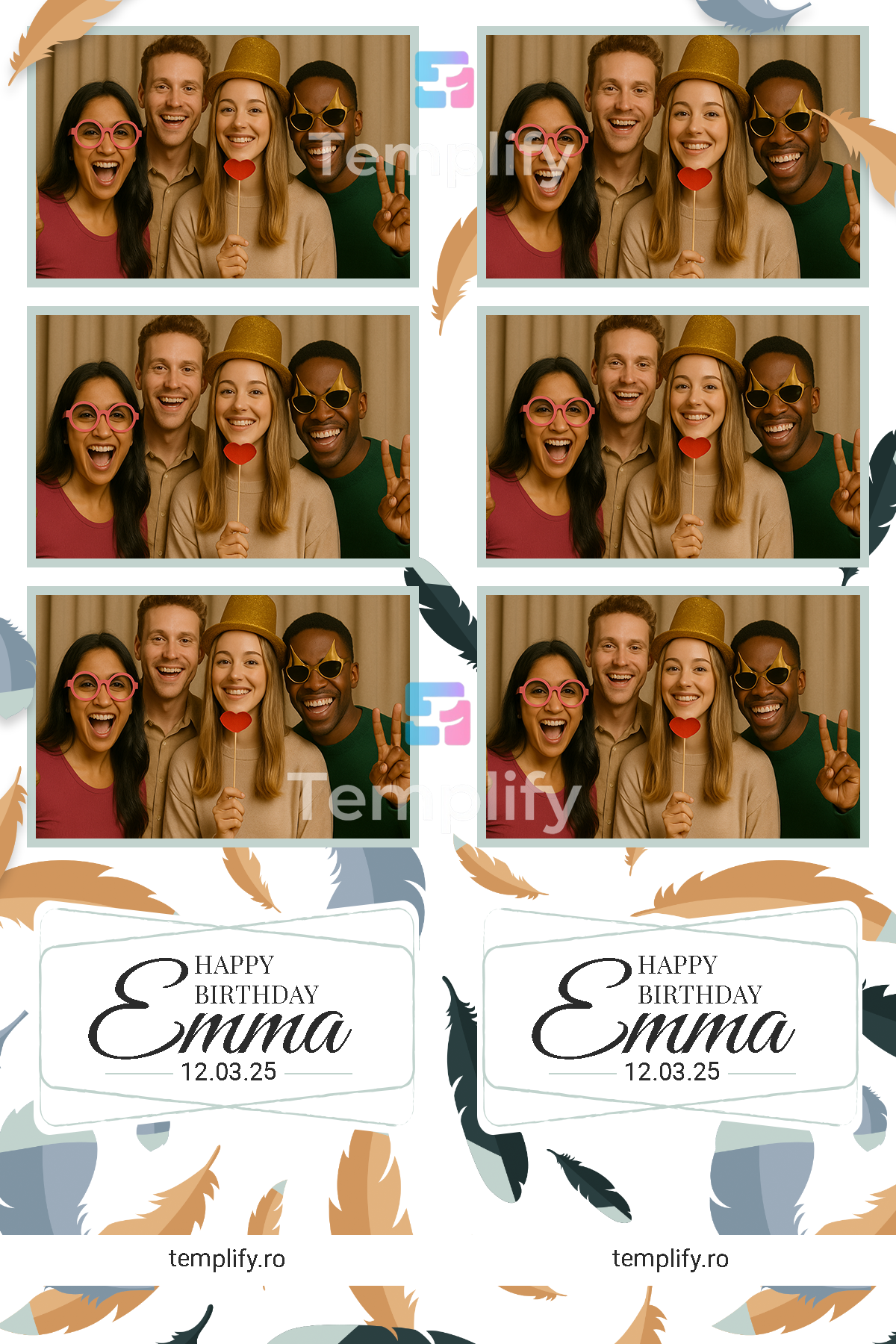Feathered birthday photo booth template