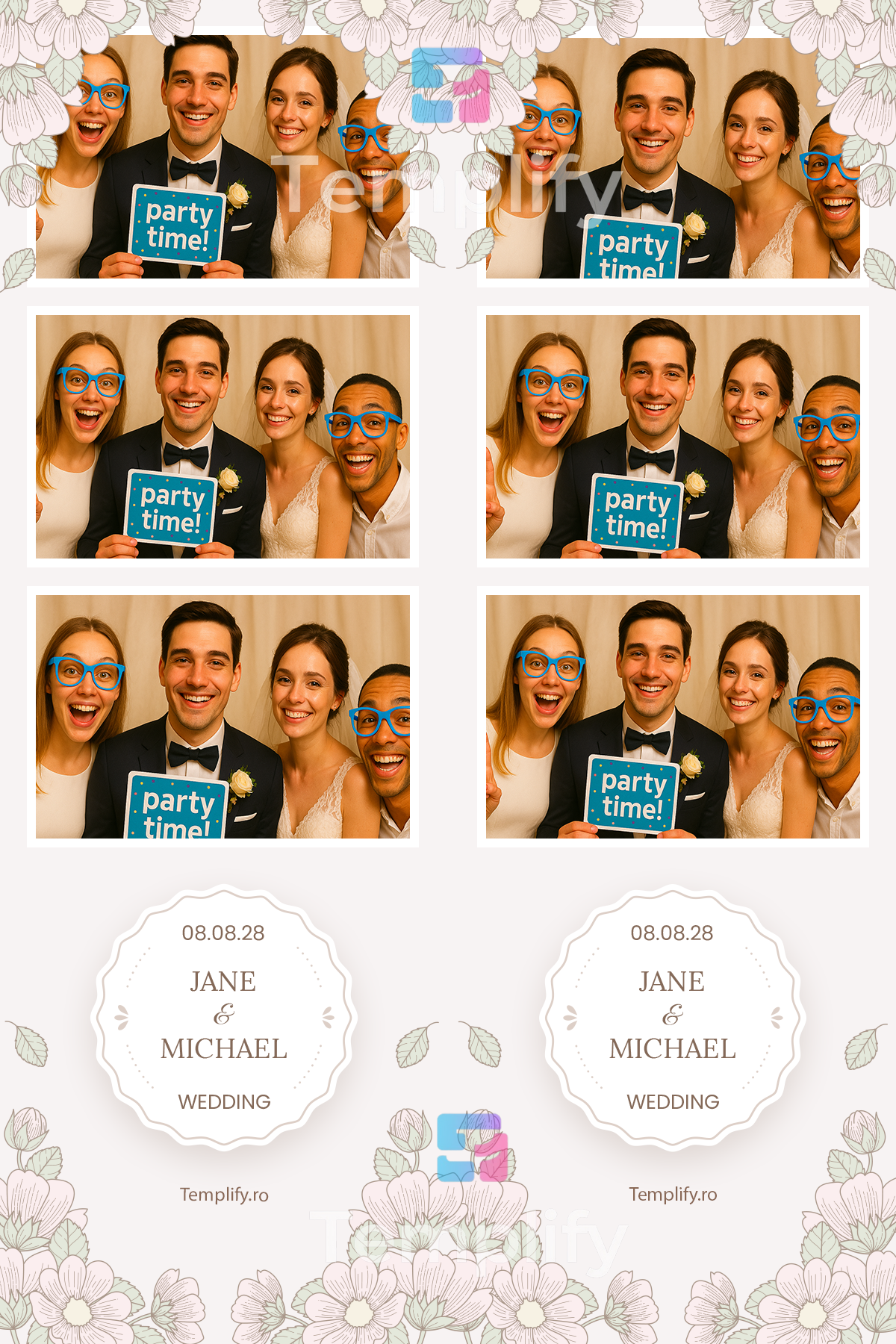 Flower wedding photo booth template