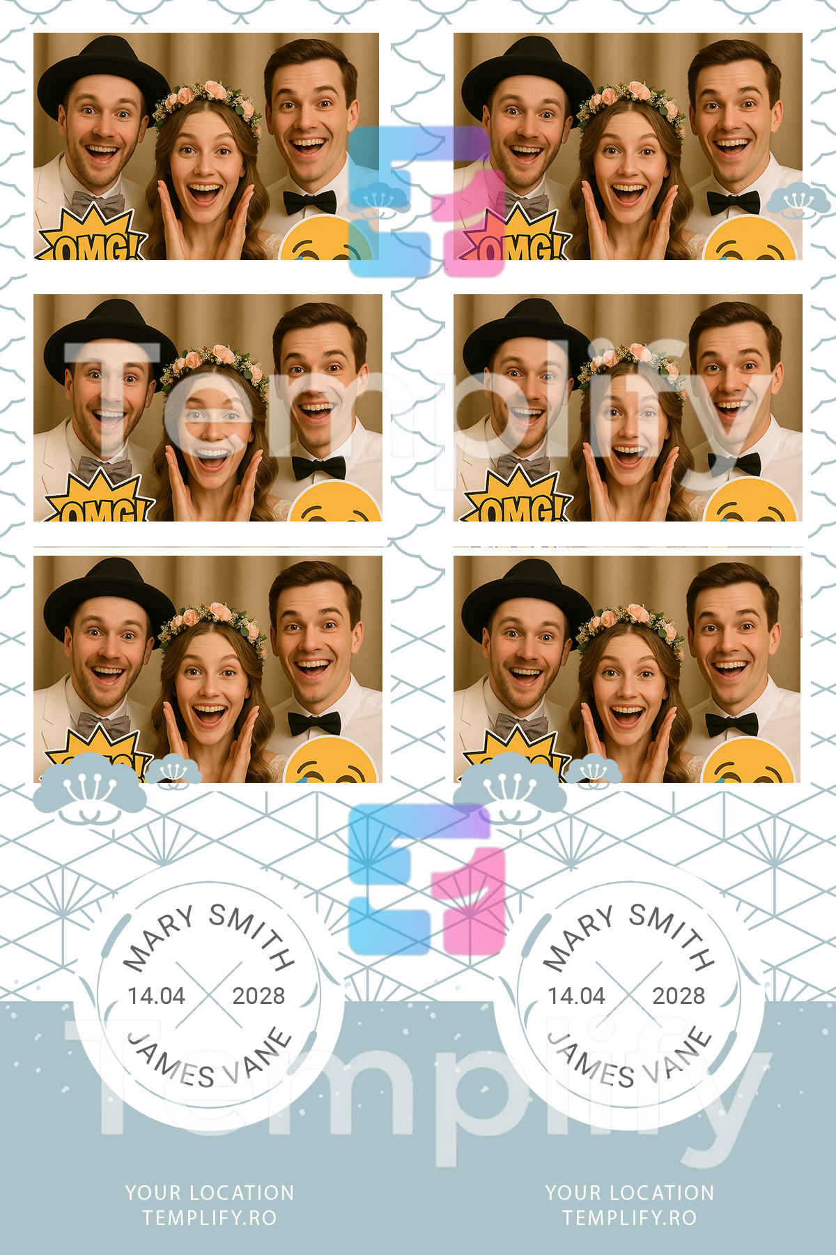 Blue pattern wedding photo booth template