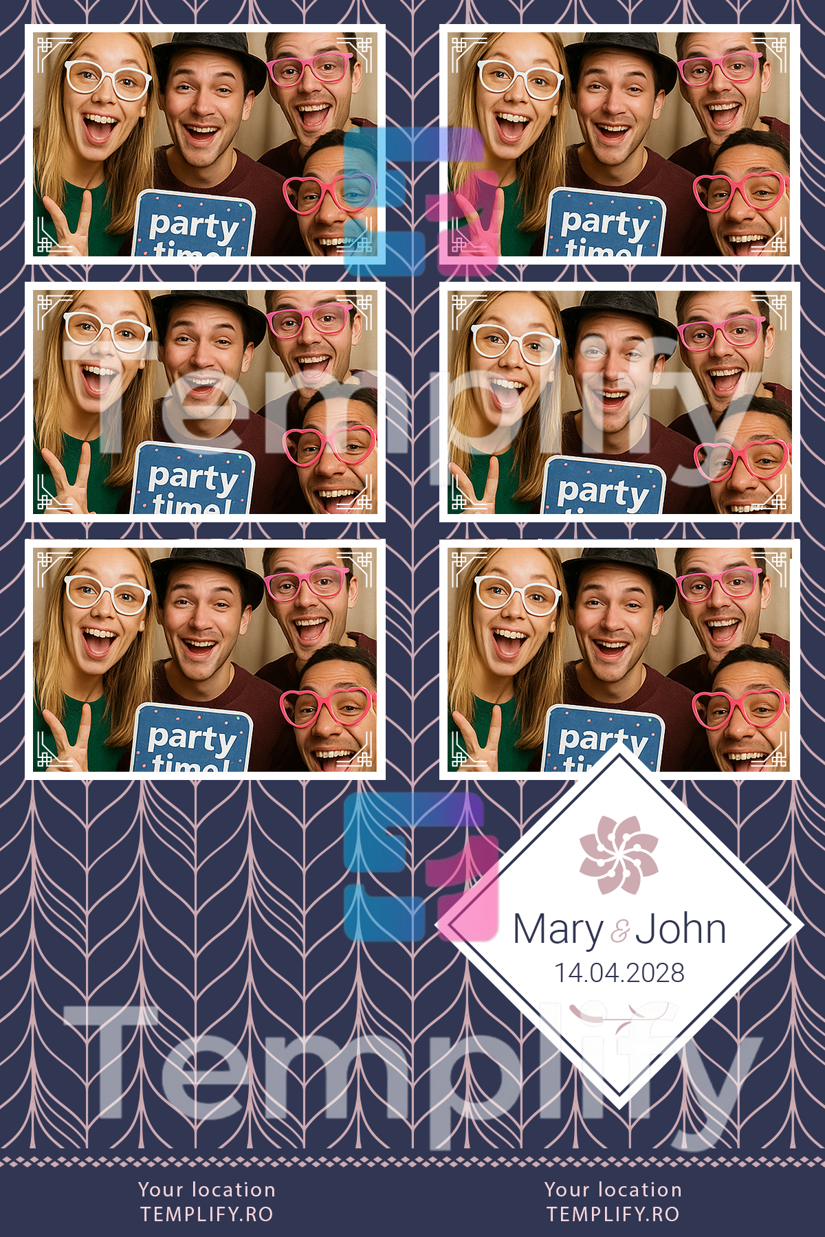 Navy pink pattern wedding photo booth template