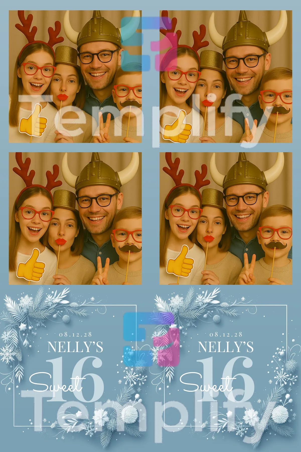 Blue birthday photo booth template