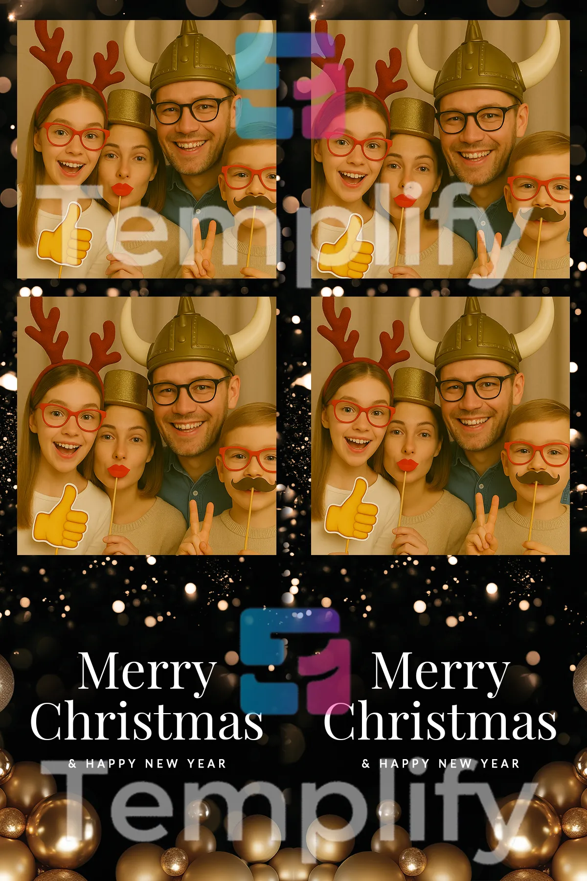 Golden baubles christmas photo booth template