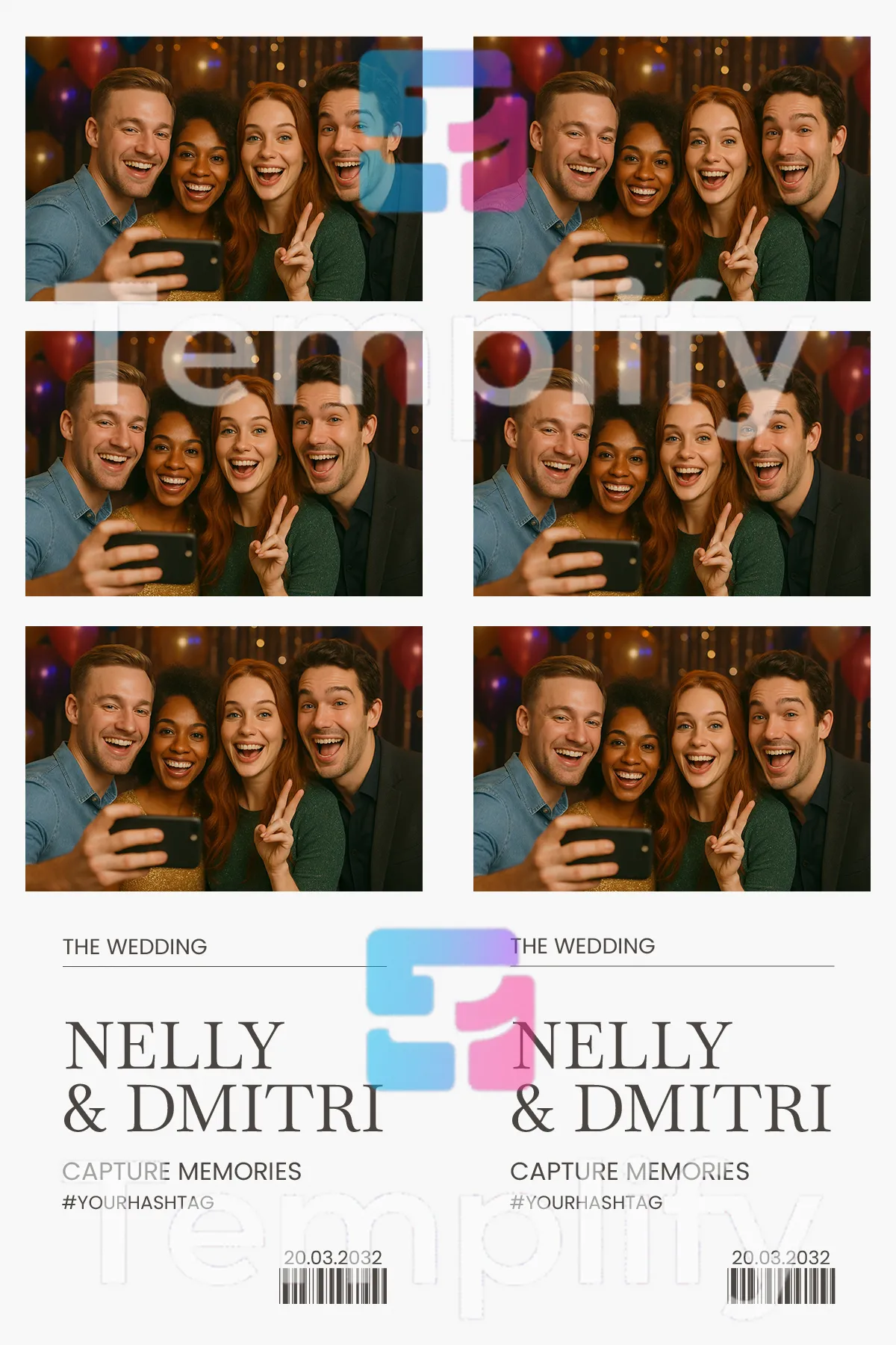 Typographic wedding magazine photo booth template