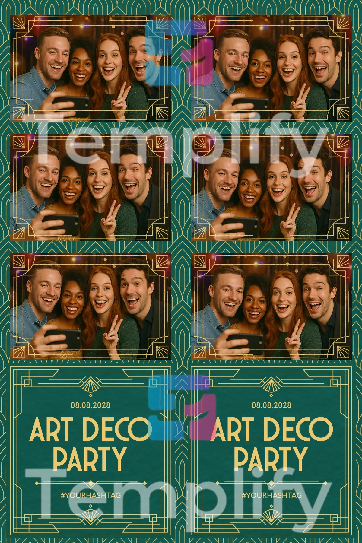 Green gold art deco photo booth template