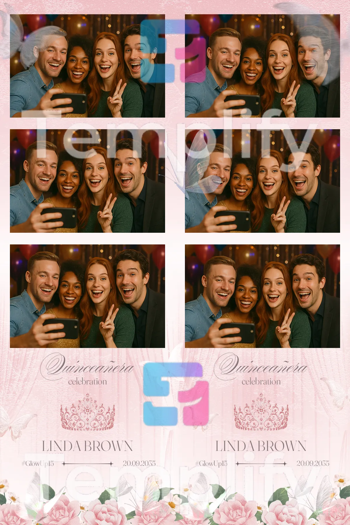 Floral quinceañera photo booth template