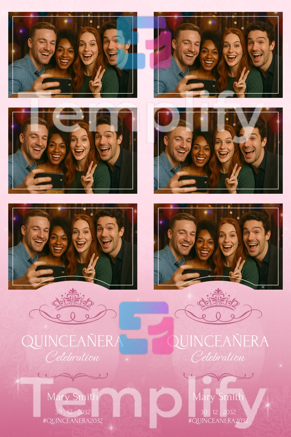 Pink quinceañera photo booth template