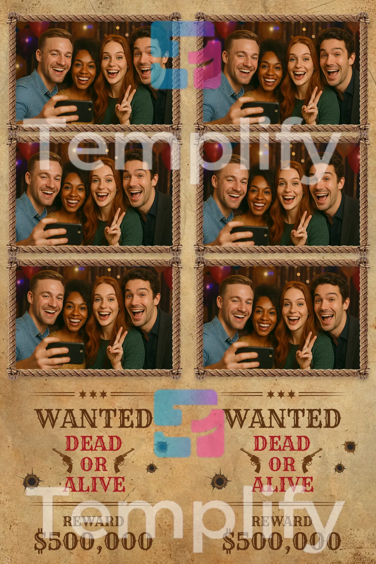 Wanted dead or alive photo booth template